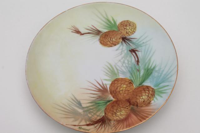 photo of 12 mismatched antique hand painted china plates, autumn summer harvest fruit & flowers #3