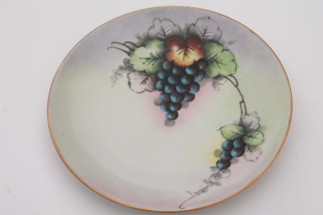 photo of 12 mismatched antique hand painted china plates, autumn summer harvest fruit & flowers #4