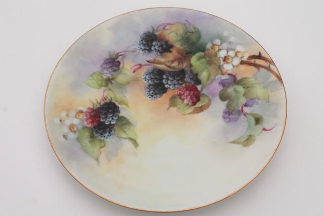 photo of 12 mismatched antique hand painted china plates, autumn summer harvest fruit & flowers #5