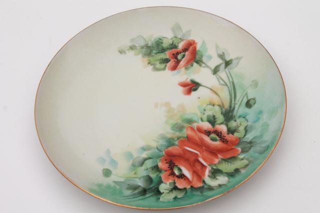 photo of 12 mismatched antique hand painted china plates, autumn summer harvest fruit & flowers #11