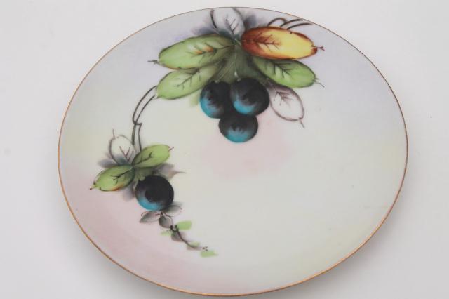 photo of 12 mismatched antique hand painted china plates, autumn summer harvest fruit & flowers #13