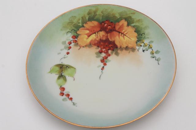 photo of 12 mismatched antique hand painted china plates, autumn summer harvest fruit & flowers #16