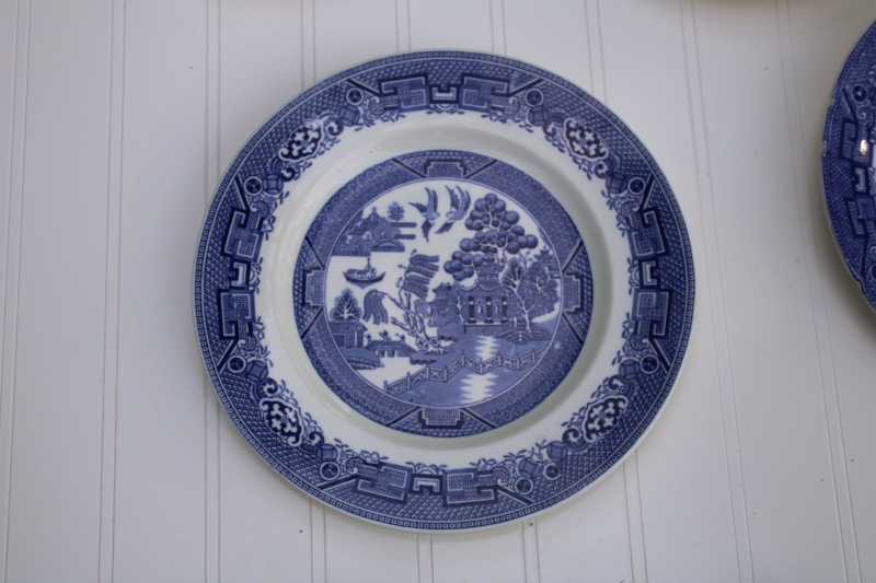 photo of 12 mismatched vintage blue white china plates, all blue willow patterns most England #2