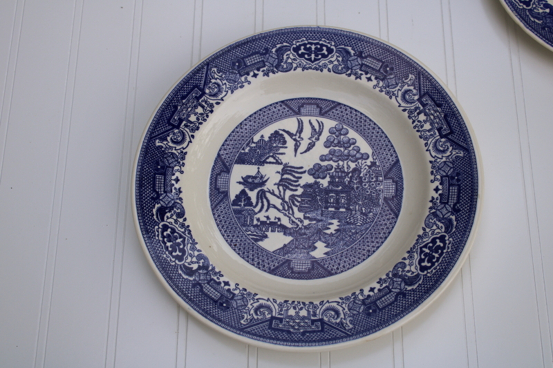 photo of 12 mismatched vintage blue white china plates, all blue willow patterns most England #4