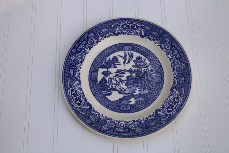 photo of 12 mismatched vintage blue white china plates, all blue willow patterns most England #8