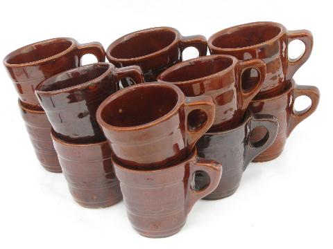 photo of 12 mugs Marcrest brown daisy-dot, vintage Western - Monmouth pottery #1