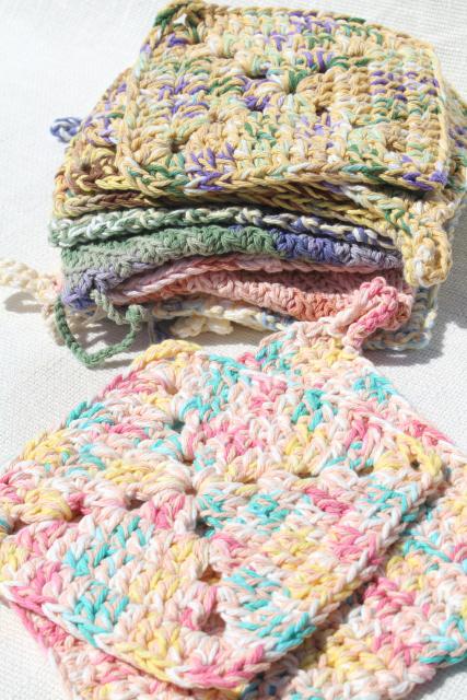 photo of 12 new hand knit crochet cotton kitchen pot holders w/ hanging loops #1