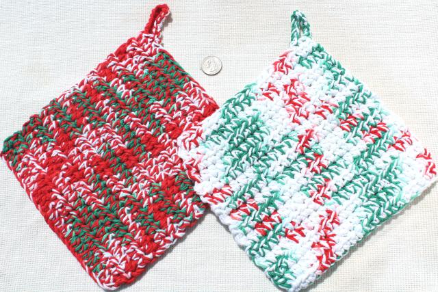 photo of 12 new hand knit crochet cotton kitchen pot holders w/ hanging loops #7