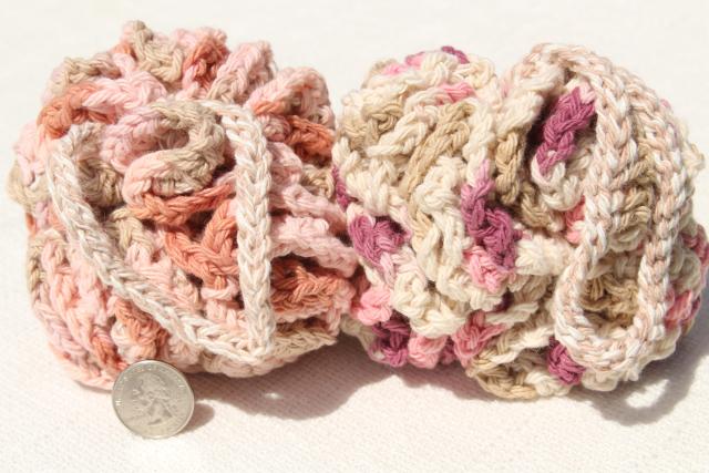 photo of 12 new hand knit crochet cotton wash cloth bath puff, round scrubby poofs for the shower #3