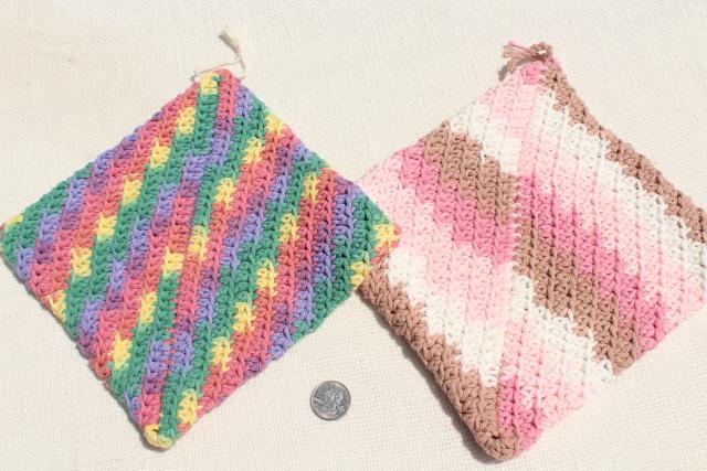 photo of 12 new hand knit crochet cotton washcloths, dish cloths or pot holders w/ double layer thickness #5