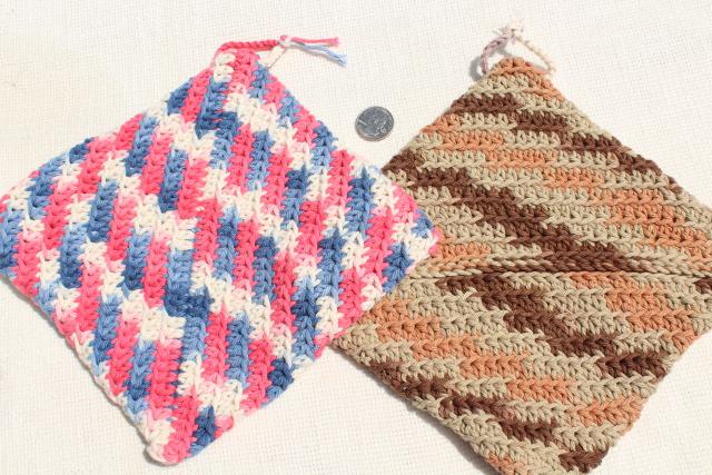 photo of 12 new hand knit crochet cotton washcloths, dish cloths or pot holders w/ double layer thickness #8