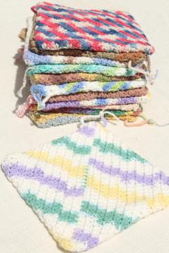 catalog photo of 12 new hand knit crochet cotton washcloths, dish cloths or pot holders w/ double layer thickness
