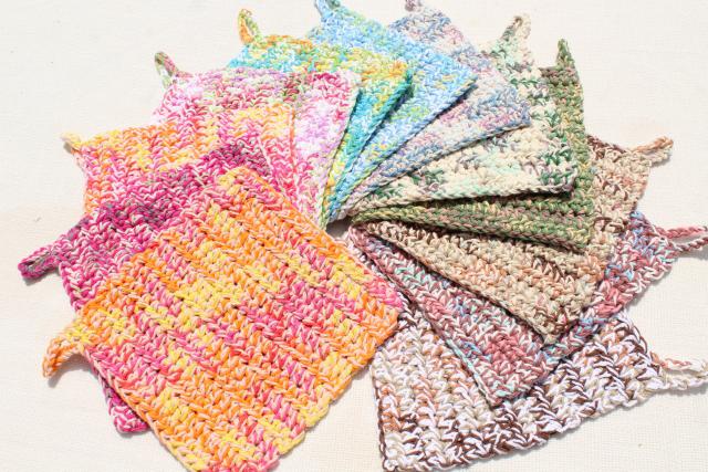 photo of 12 new hand knit crochet cotton washcloths, dish cloths or pot holders w/ hanging loops #1