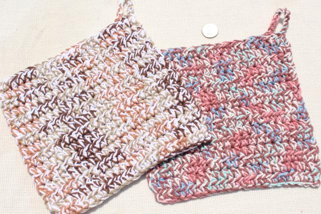 photo of 12 new hand knit crochet cotton washcloths, dish cloths or pot holders w/ hanging loops #3