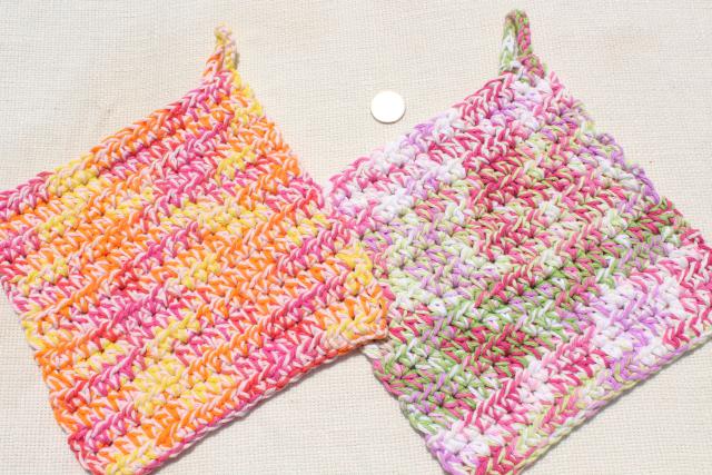 photo of 12 new hand knit crochet cotton washcloths, dish cloths or pot holders w/ hanging loops #7