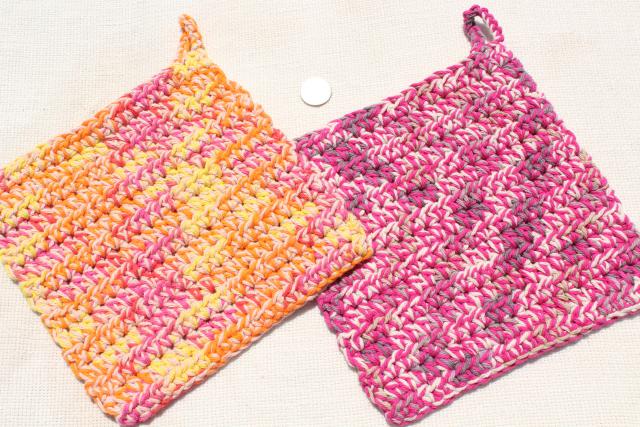 photo of 12 new hand knit crochet cotton washcloths, dish cloths or pot holders w/ hanging loops #8