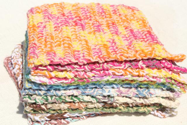 photo of 12 new hand knit crochet cotton washcloths, dish cloths or pot holders w/ hanging loops #9