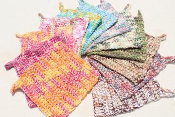 catalog photo of 12 new hand knit crochet cotton washcloths, dish cloths or pot holders w/ hanging loops