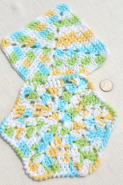 photo of 12 new hand knit crochet cotton washcloths, dish cloths or pot holders w/ hanging loops #2