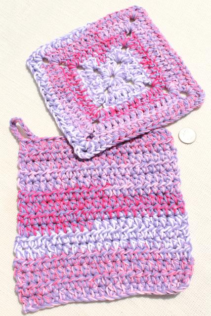 photo of 12 new hand knit crochet cotton washcloths, dish cloths or pot holders w/ hanging loops #4