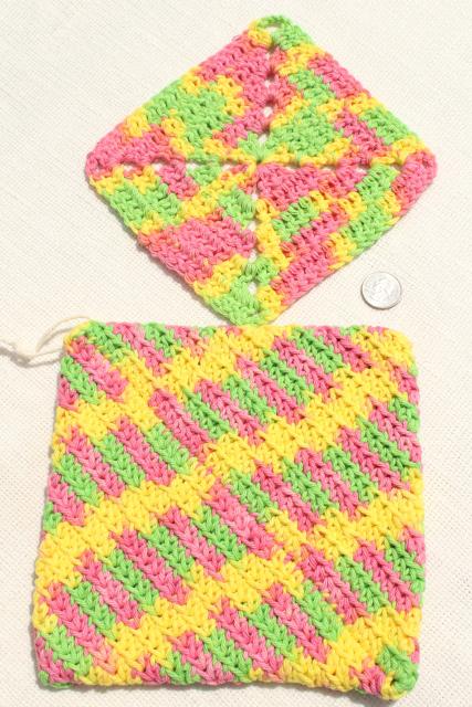 photo of 12 new hand knit crochet cotton washcloths, dish cloths or pot holders w/ hanging loops #5