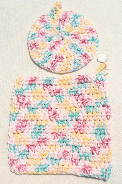 photo of 12 new hand knit crochet cotton washcloths, dish cloths or pot holders w/ hanging loops #6