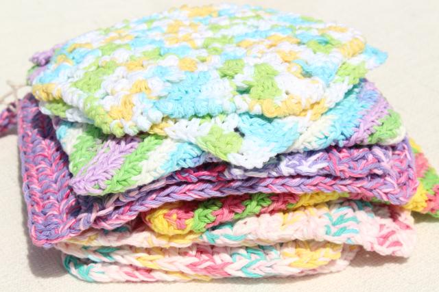 photo of 12 new hand knit crochet cotton washcloths, dish cloths or pot holders w/ hanging loops #8