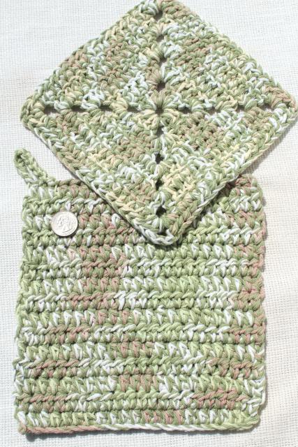 photo of 12 new hand knit crochet cotton washcloths, dish cloths or pot holders w/ hanging loops #6