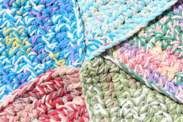 photo of 12 new hand knit crochet cotton washcloths, dish cloths or pot holders w/ hanging loops #7