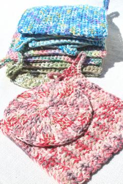 catalog photo of 12 new hand knit crochet cotton washcloths, dish cloths or pot holders w/ hanging loops