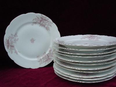 photo of 12 old pink floral transferware china plates #1