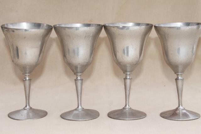 photo of 12 pewter goblets, large wine / water glasses, vintage New Amsterdam Silver New York #8