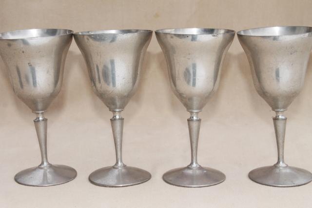 photo of 12 pewter goblets, large wine / water glasses, vintage New Amsterdam Silver New York #9