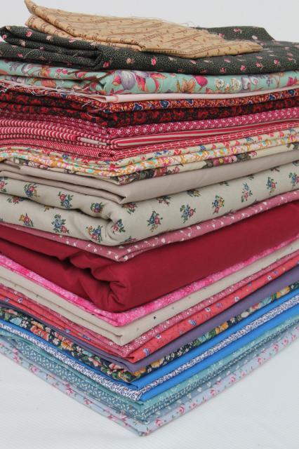 photo of 12 pounds vintage fabric, lot country quilting prints & solids, 80s cotton & blends #1