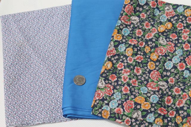 photo of 12 pounds vintage fabric, lot country quilting prints & solids, 80s cotton & blends #2