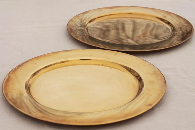 photo of 12 solid brass charger plates, vintage dinner plates for a medieval banquet table #2