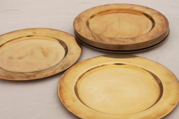 catalog photo of 12 solid brass charger plates, vintage dinner plates for a medieval banquet table