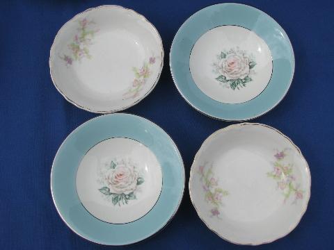 photo of 12 vintage china dessert bowls, 2 each of 6 different floral dishes #2