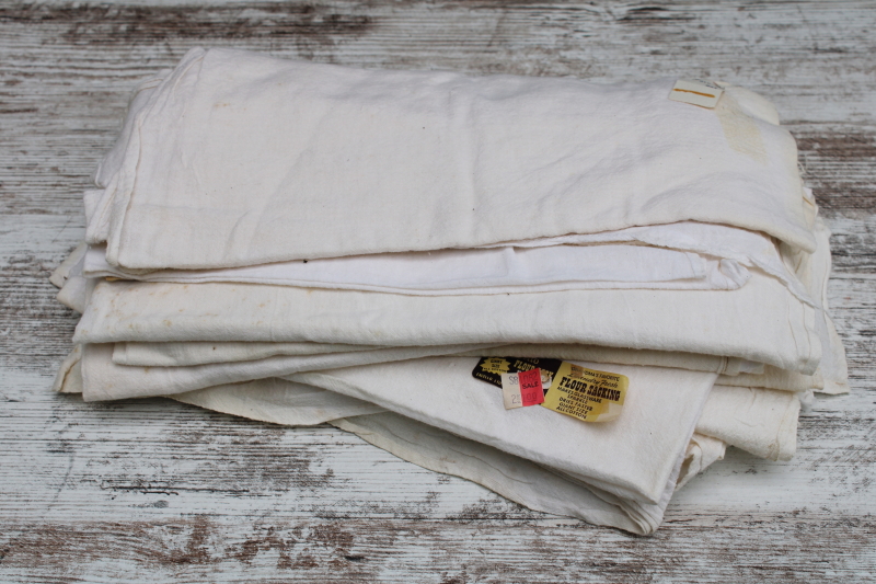 photo of 12 vintage cotton flour sack towels w/ original labels, unused but spotted #1