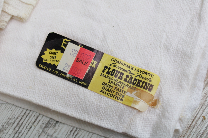 photo of 12 vintage cotton flour sack towels w/ original labels, unused but spotted  #4