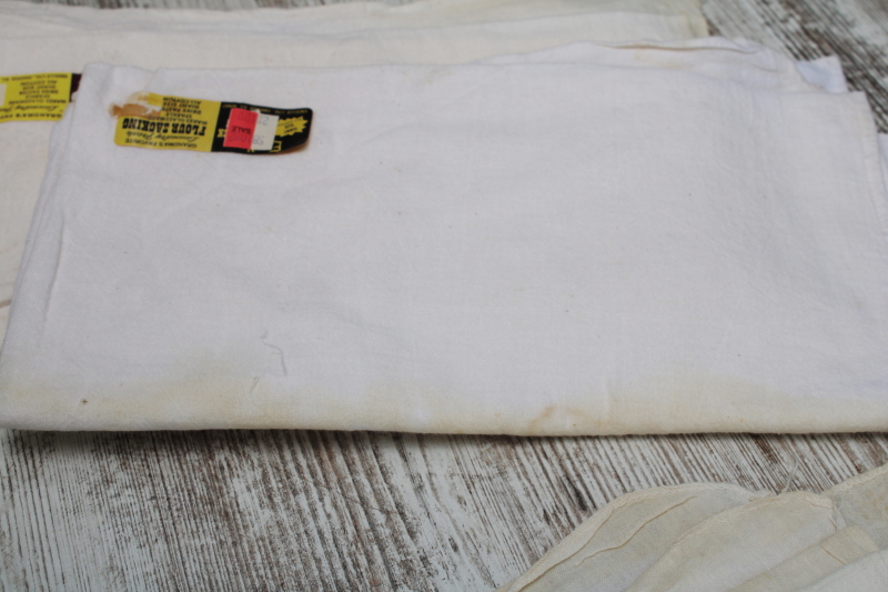 photo of 12 vintage cotton flour sack towels w/ original labels, unused but spotted  #5