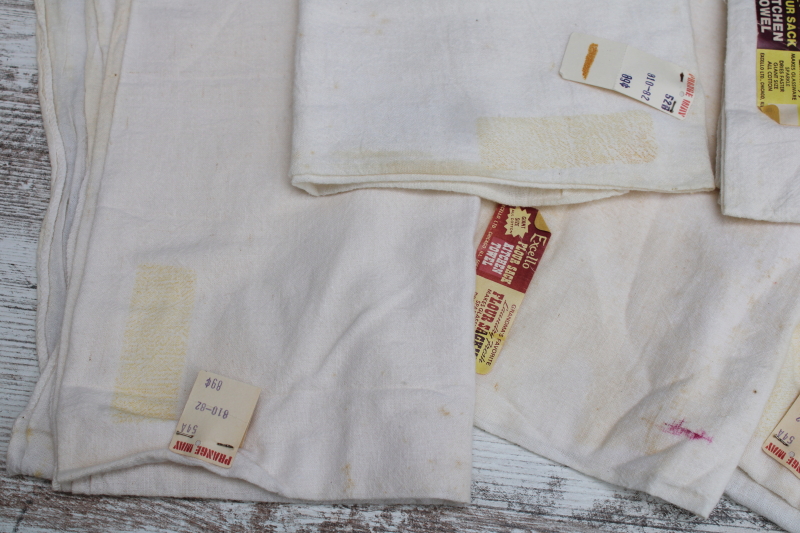 photo of 12 vintage cotton flour sack towels w/ original labels, unused but spotted  #6