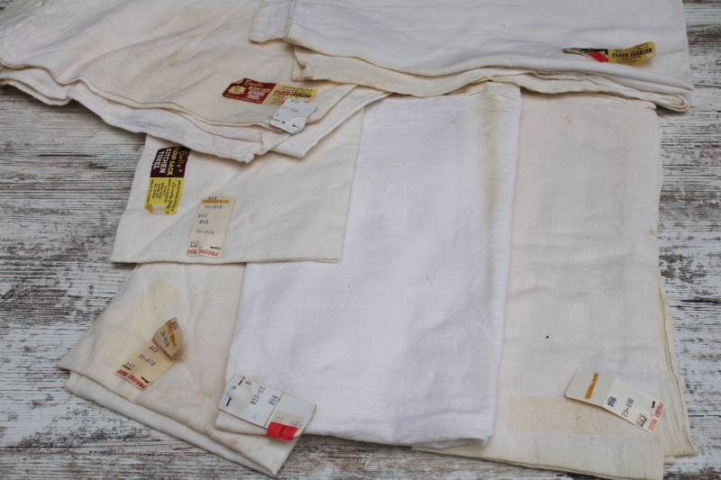 photo of 12 vintage cotton flour sack towels w/ original labels, unused but spotted  #7