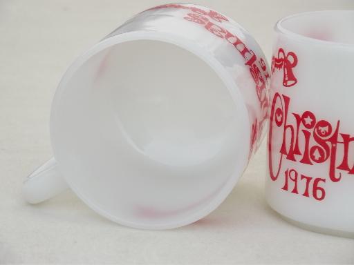 photo of 12 vintage milk glass coffee mugs, Christmas 1976 Federal glass cups #5