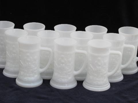 photo of 12 vintage milk white glass cider mugs / beer steins #1