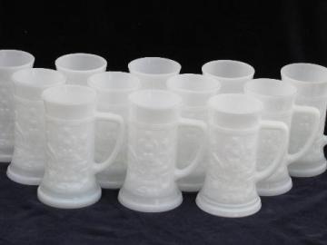 catalog photo of 12 vintage milk white glass cider mugs / beer steins
