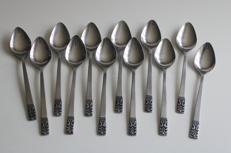 photo of 12 vintage teaspoons, Carlyle Cameo heavy stainless with minimalist mod design  #1