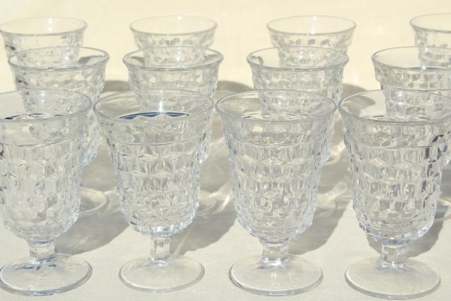 photo of 12 wine goblets or water glasses, vintage Fostoria American cube pattern glass #1