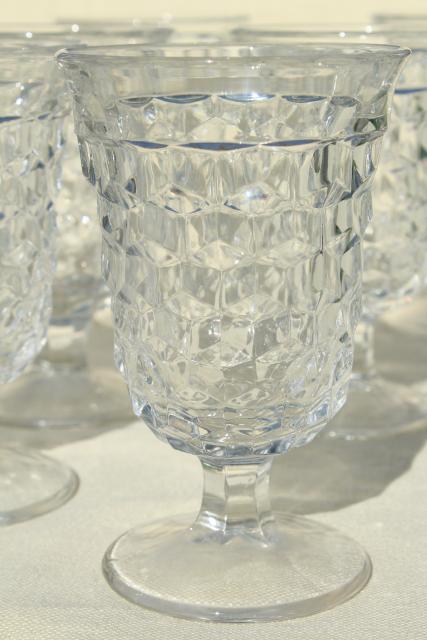 photo of 12 wine goblets or water glasses, vintage Fostoria American cube pattern glass #2