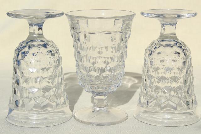 photo of 12 wine goblets or water glasses, vintage Fostoria American cube pattern glass #5